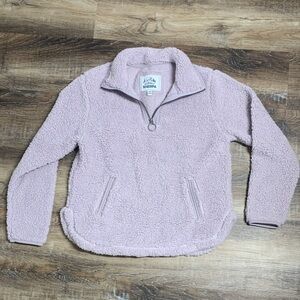 Sherpa Kids Fleece Pullover - Lavender Color - Zipper At The Neck And Pockets.